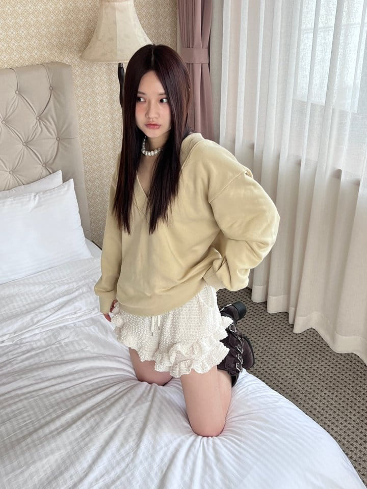 Bricklane - Korean Women Fashion - #womensfashion - Ribbon Embroidery V-neck Sweatshirt - 11