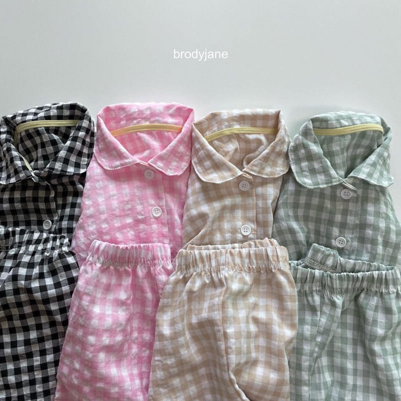 Brody Jane - Korean Children Fashion - #childofig - Mono Check Long Sleeves Top Bottom Set - 12