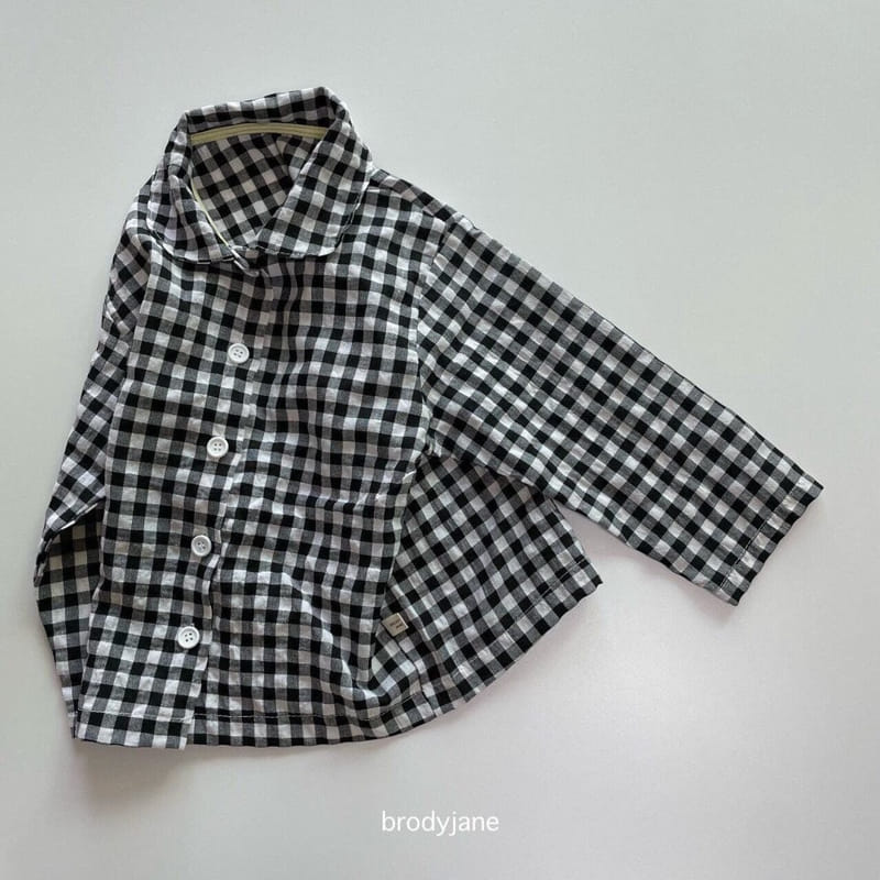 Brody Jane - Korean Children Fashion - #fashionkids - Mono Check Long Sleeves Top Bottom Set - 4