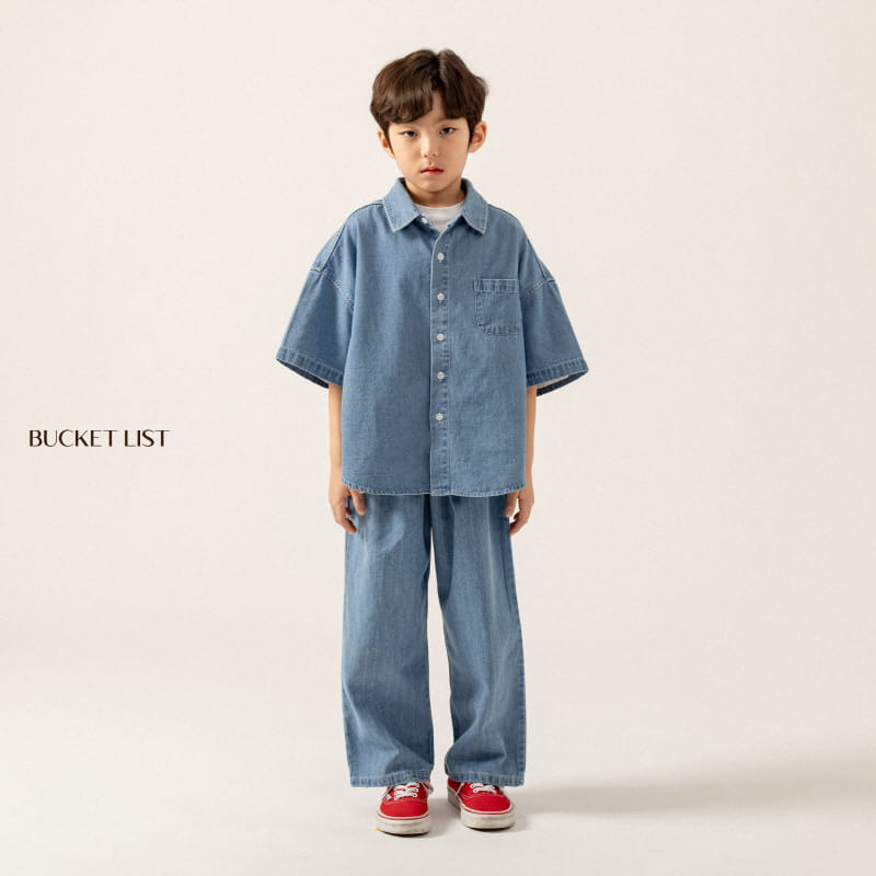 Bucket List - Korean Children Fashion - #Kfashion4kids - Basic Denim Short Sleeve Shirt - 10