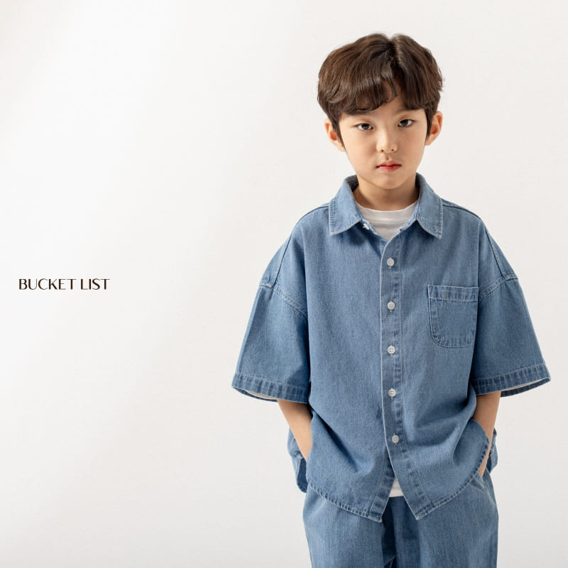 Bucket List - Korean Children Fashion - #childofig - Basic Denim Short Sleeve Shirt