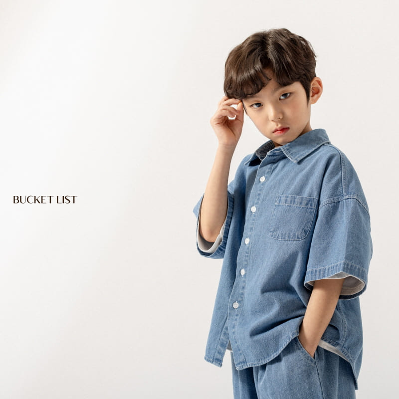 Bucket List - Korean Children Fashion - #childofig - Basic Denim Short Sleeve Shirt - 2