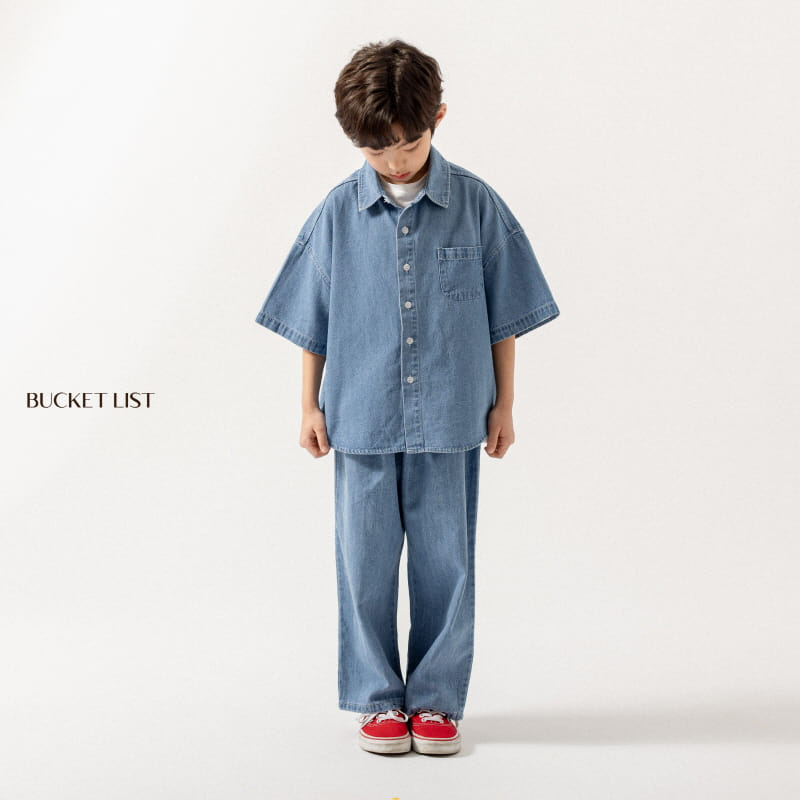 Bucket List - Korean Children Fashion - #childrensboutique - Basic Denim Short Sleeve Shirt - 3