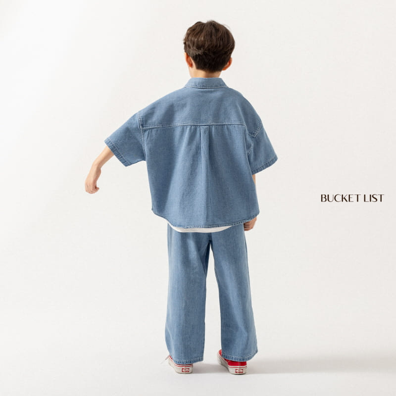 Bucket List - Korean Children Fashion - #childrensboutique - Basic Denim Short Sleeve Shirt - 4