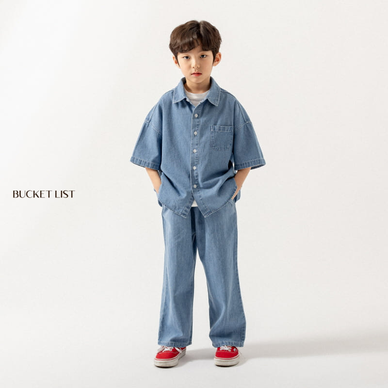 Bucket List - Korean Children Fashion - #discoveringself - Basic Denim Short Sleeve Shirt - 5