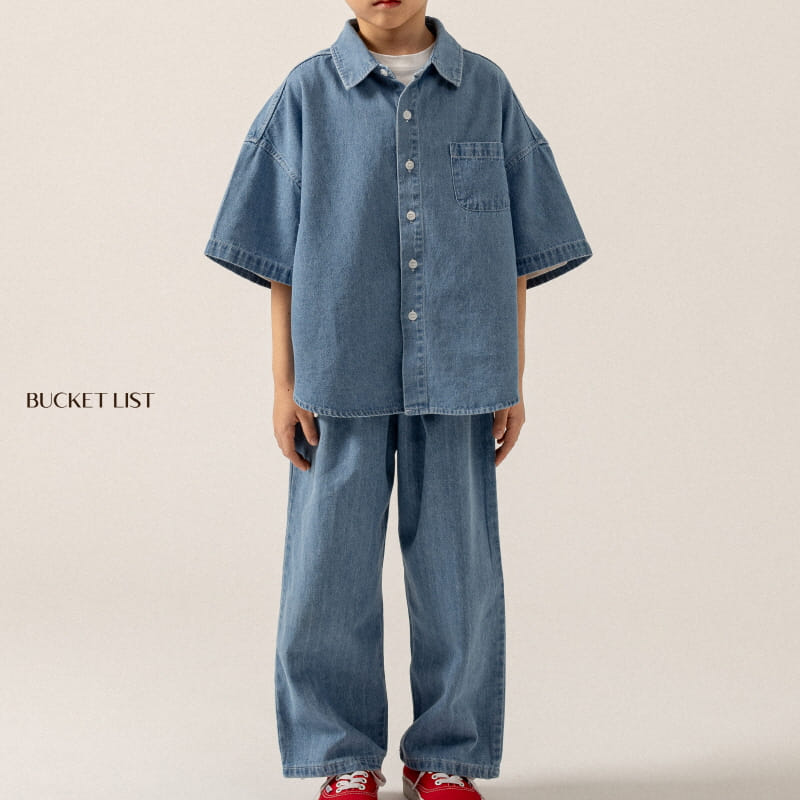 Bucket List - Korean Children Fashion - #fashionkids - Basic Denim Short Sleeve Shirt - 6