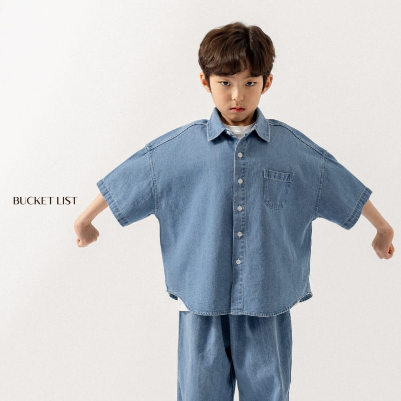 Bucket List - Korean Children Fashion - #kidsshorts - Basic Denim Short Sleeve Shirt - 7