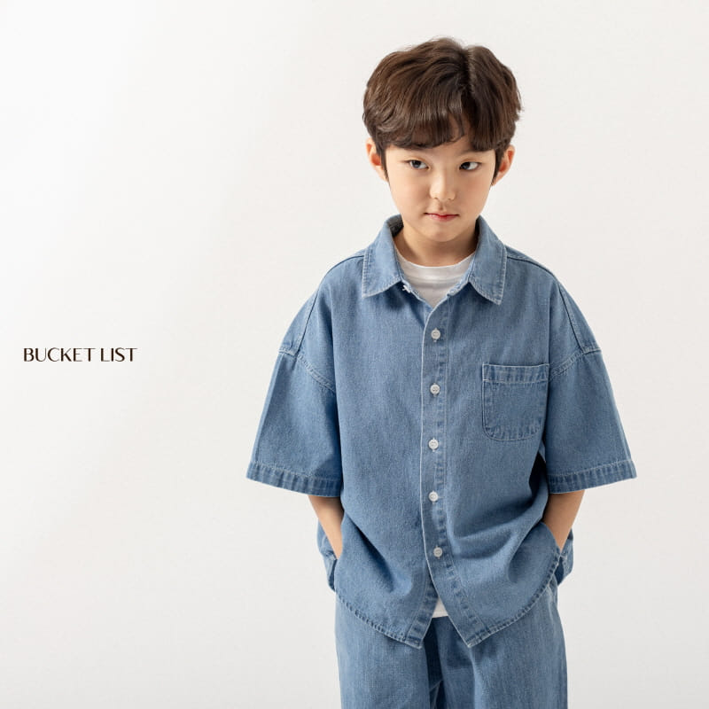 Bucket List - Korean Children Fashion - #kidsstore - Basic Denim Short Sleeve Shirt - 8