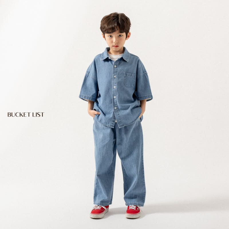 Bucket List - Korean Children Fashion - #kidzfashiontrend - Basic Denim Short Sleeve Shirt - 9