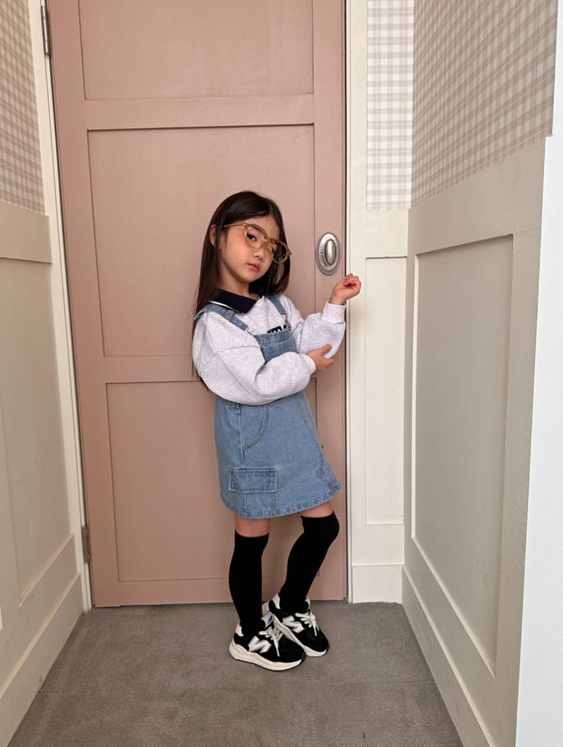Comma - Korean Children Fashion - #kidzfashiontrend - Denim Dungarees One-Piece - 7