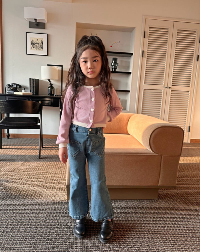 Comma - Korean Children Fashion - #littlefashionista - Heart Denim Boots Cut Pants - 6