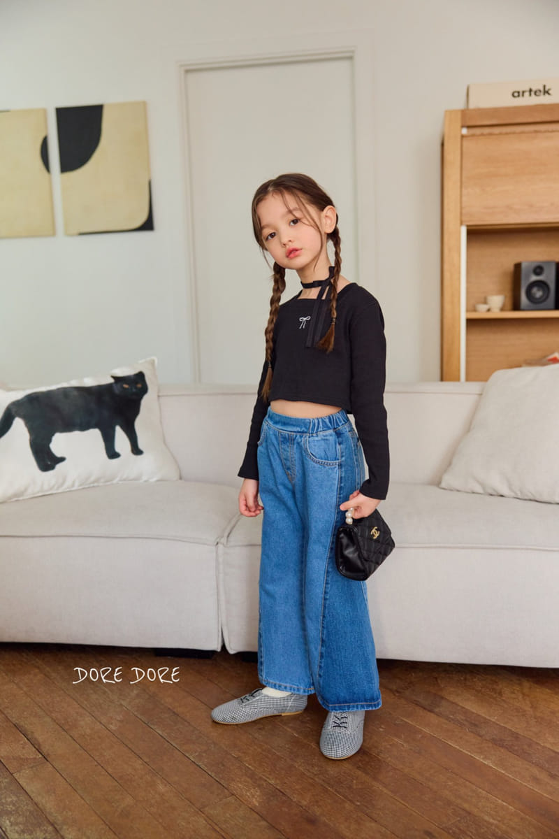 Dore Dore - Korean Children Fashion - #toddlerclothing - Ribbon Square Crop Tee - 2