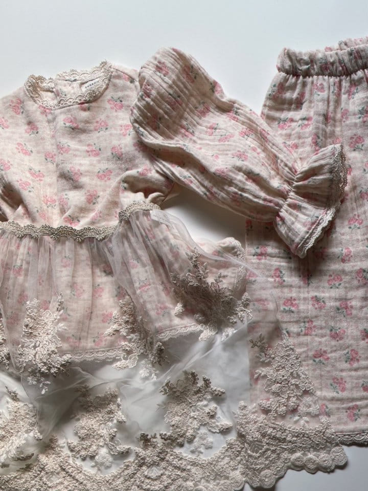 Eugenie Candies - Korean Children Fashion - #childofig - Pink Rose Top Bottom Set - 3