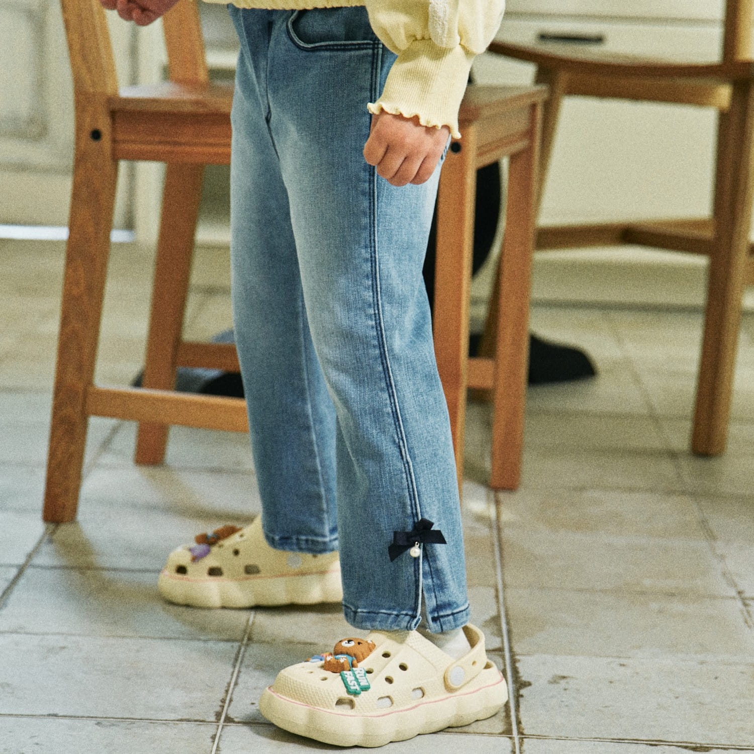 Firstblue - Korean Children Fashion - #littlefashionista - Ribbon Boots Cut Jeans - 4