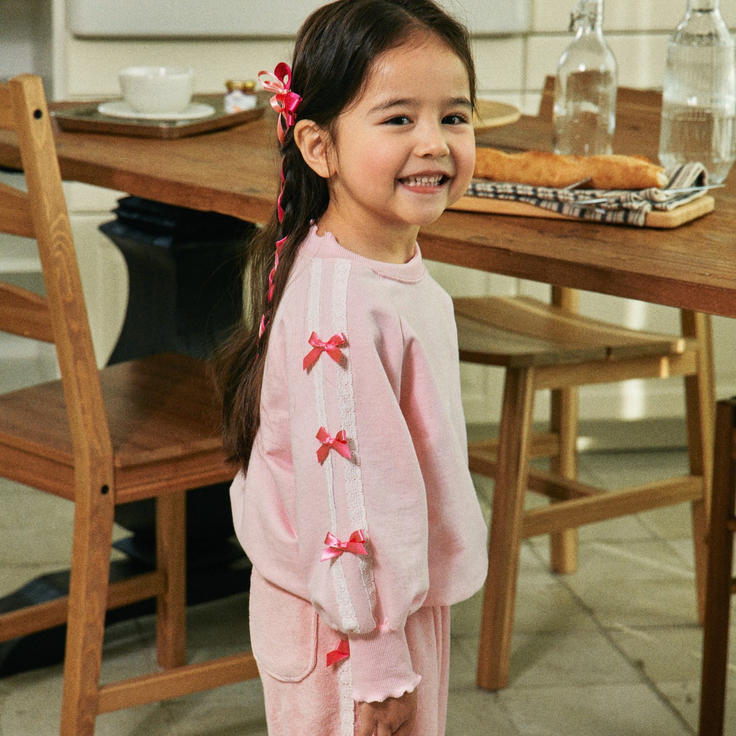 Firstblue - Korean Children Fashion - #minifashionista - Ribbon Tape Sweatshirt - 6
