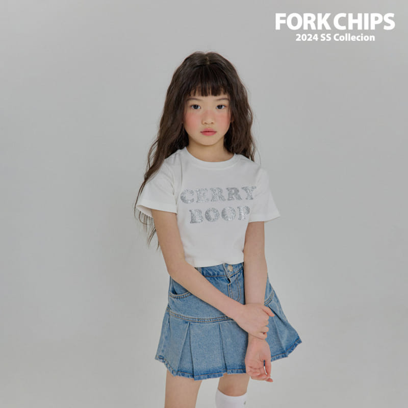 Fork Chips - Korean Children Fashion - #kidsshorts - Holic Denim Skirt - 4