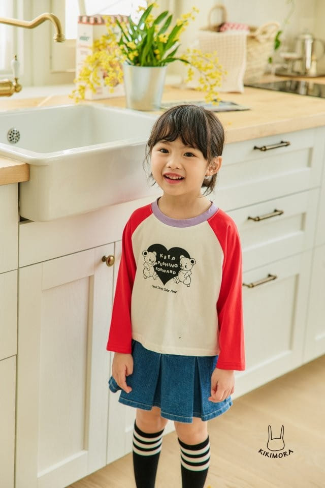 Kikimora - Korean Children Fashion - #childofig - Heart Bear Raglan Tee