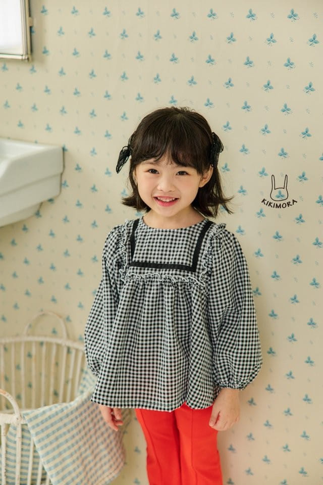 Kikimora - Korean Children Fashion - #discoveringself - Bon Bong Check Blouse