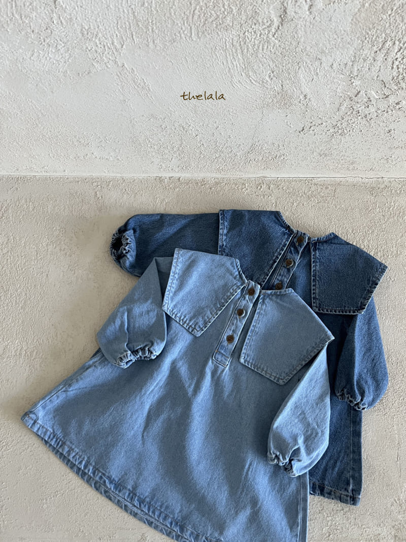 Lala - Korean Children Fashion - #fashionkids - Collar Denim One-Piece - 5