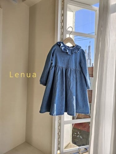 Lenua - Korean Children Fashion - #Kfashion4kids - Neck Frill Denim One-Piece