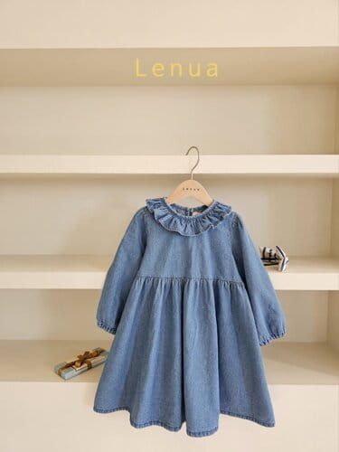 Lenua - Korean Children Fashion - #littlefashionista - Neck Frill Denim One-Piece - 2