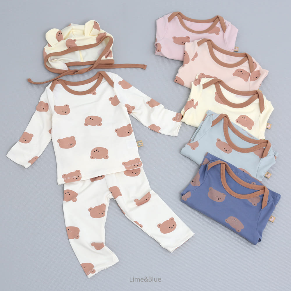 Lime & Blue - Korean Baby Fashion - #babyboutique - Bear Baby Top Bottom Set - 3