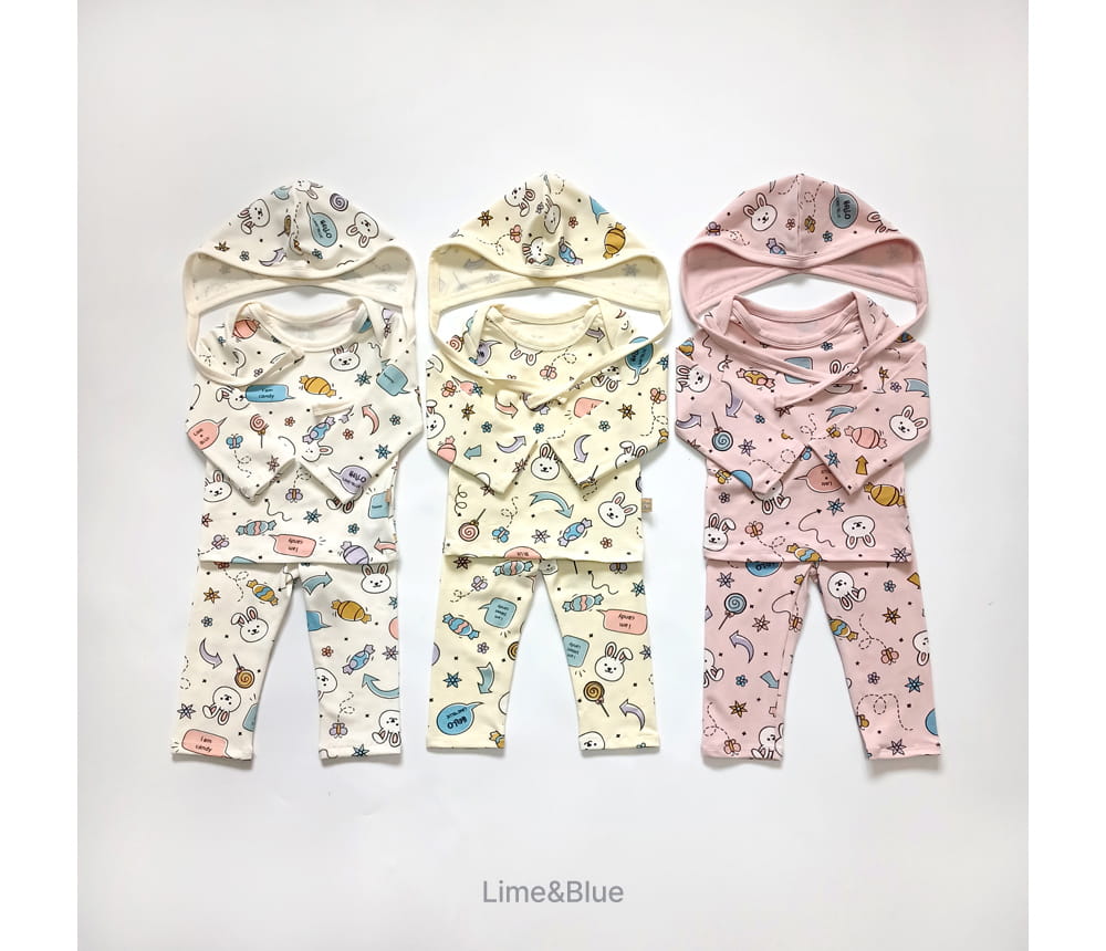 Lime & Blue - Korean Baby Fashion - #onlinebabyboutique - Candy Rabbit Baby Top Bottom Set - 3
