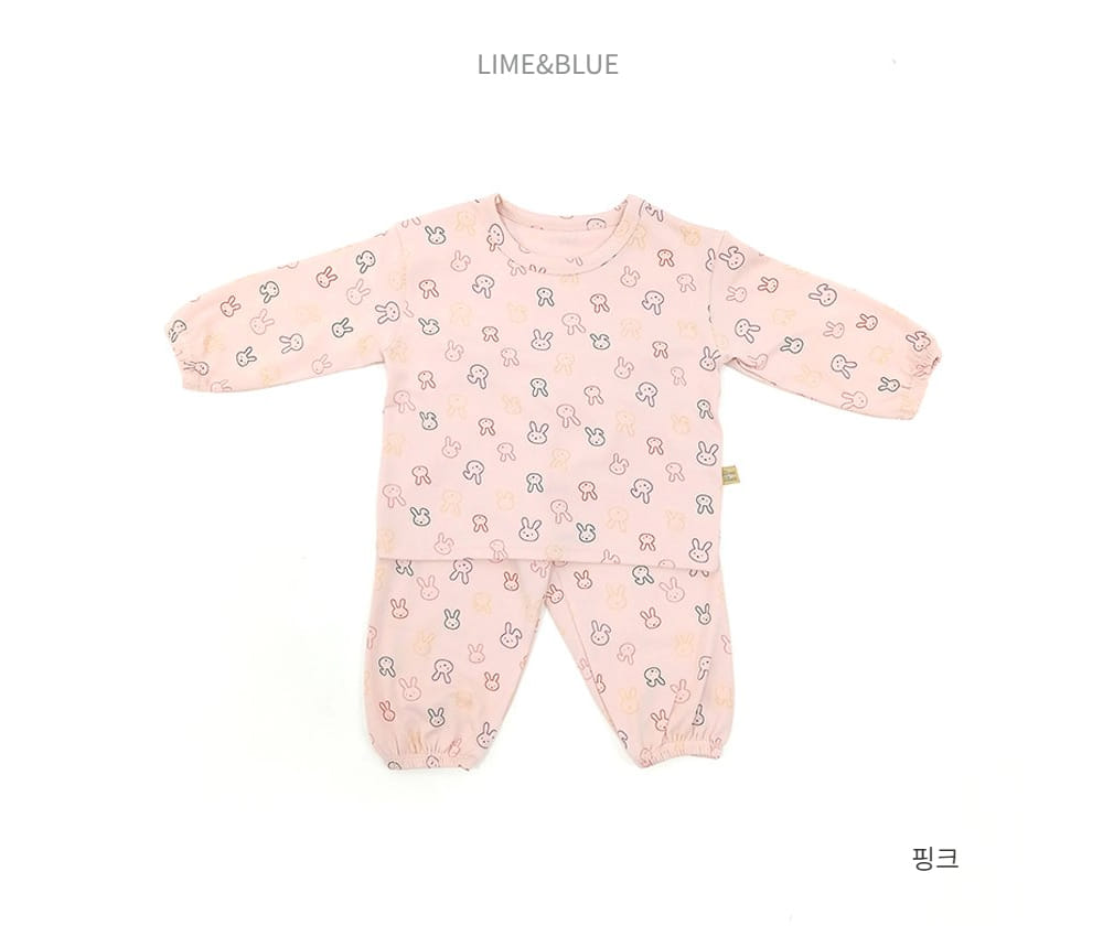 Lime & Blue - Korean Children Fashion - #childofig - Line Rabbit Top Bottom Set - 7
