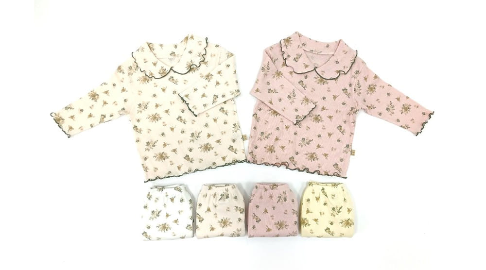 Lime & Blue - Korean Children Fashion - #fashionkids - Croiffle Flower Top Bottom Set - 4