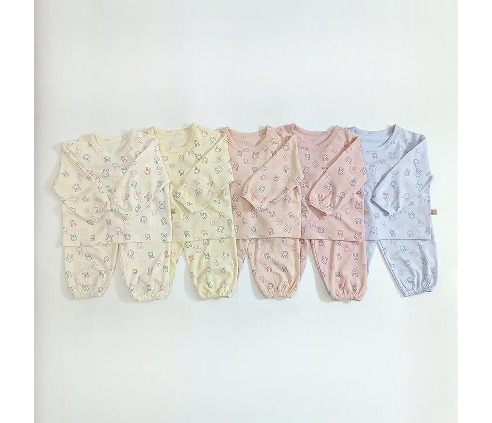 Lime & Blue - Korean Children Fashion - #minifashionista - Line Rabbit Top Bottom Set - 2