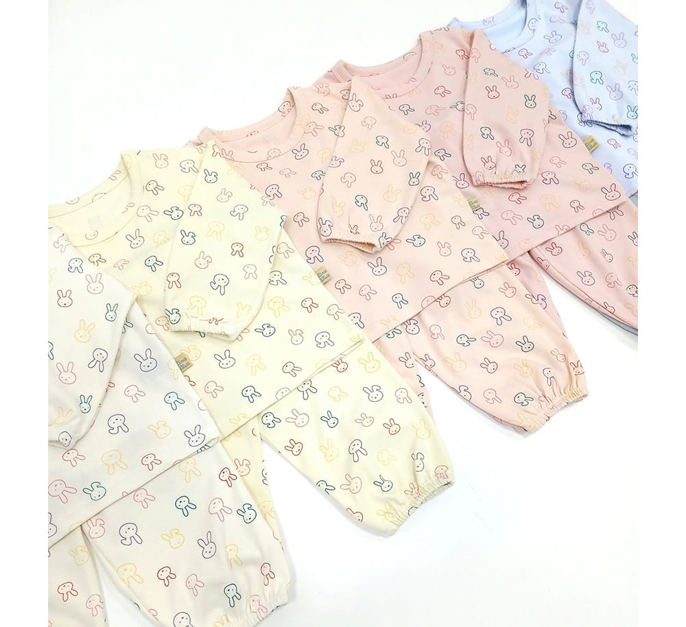 Lime & Blue - Korean Children Fashion - #prettylittlegirls - Line Rabbit Top Bottom Set - 3