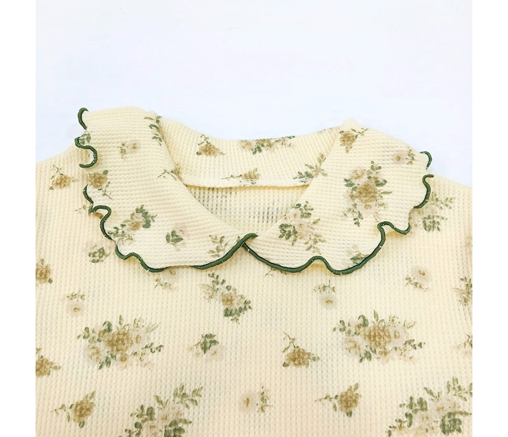 Lime & Blue - Korean Children Fashion - #prettylittlegirls - Croiffle Flower Top Bottom Set - 11