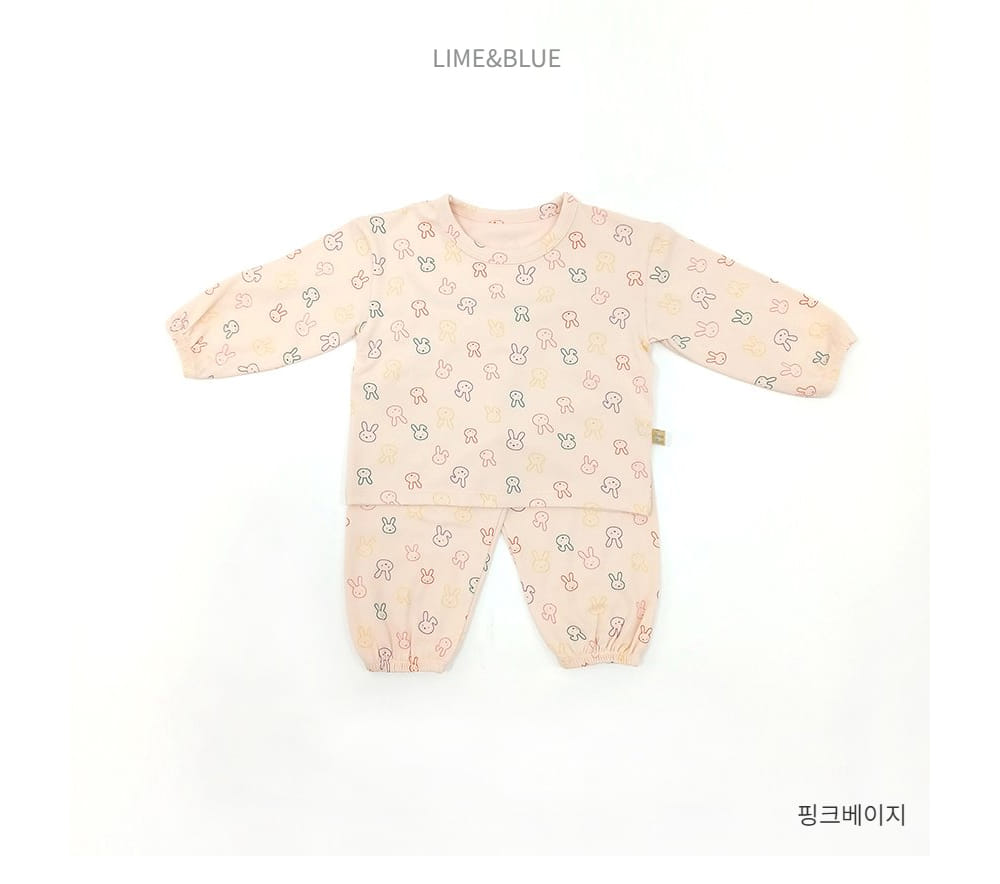 Lime & Blue - Korean Children Fashion - #stylishchildhood - Line Rabbit Top Bottom Set - 6