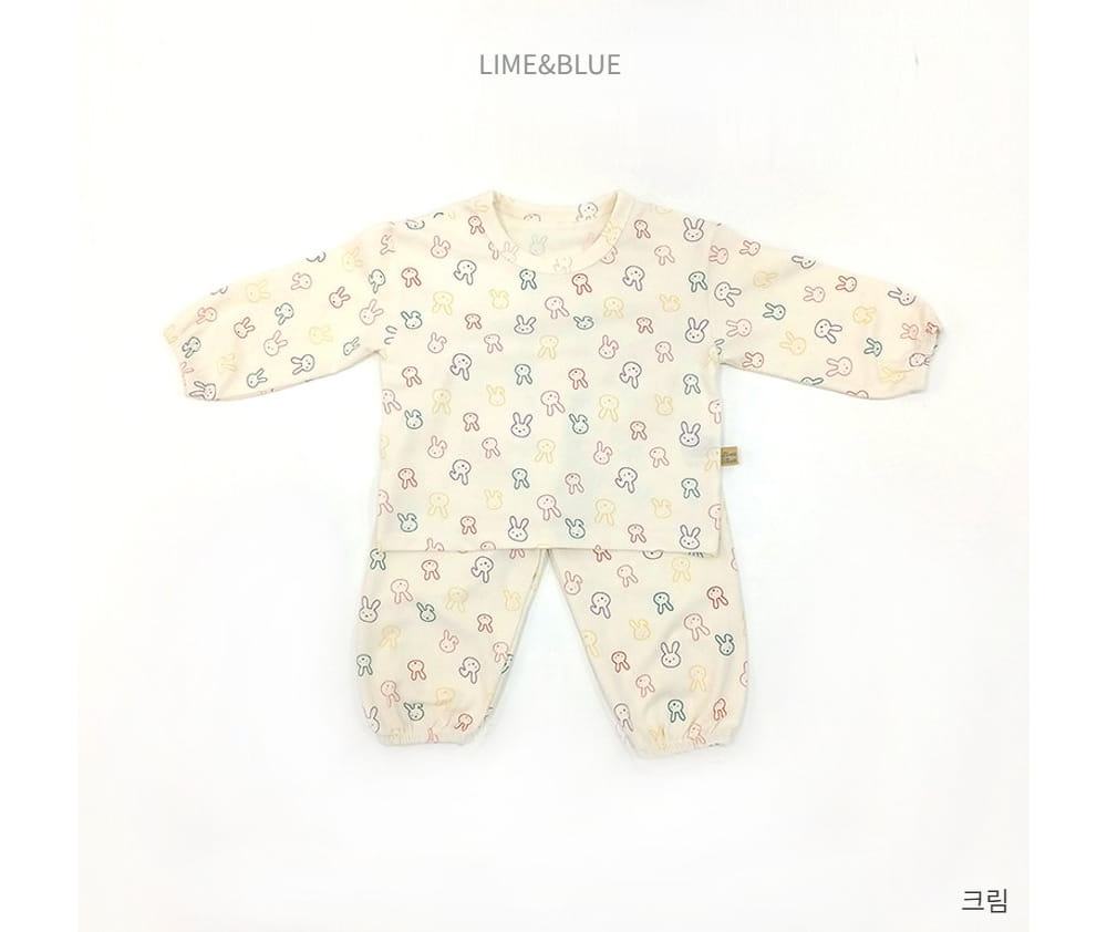 Lime & Blue - Korean Children Fashion - #prettylittlegirls - Line Rabbit Top Bottom Set - 4
