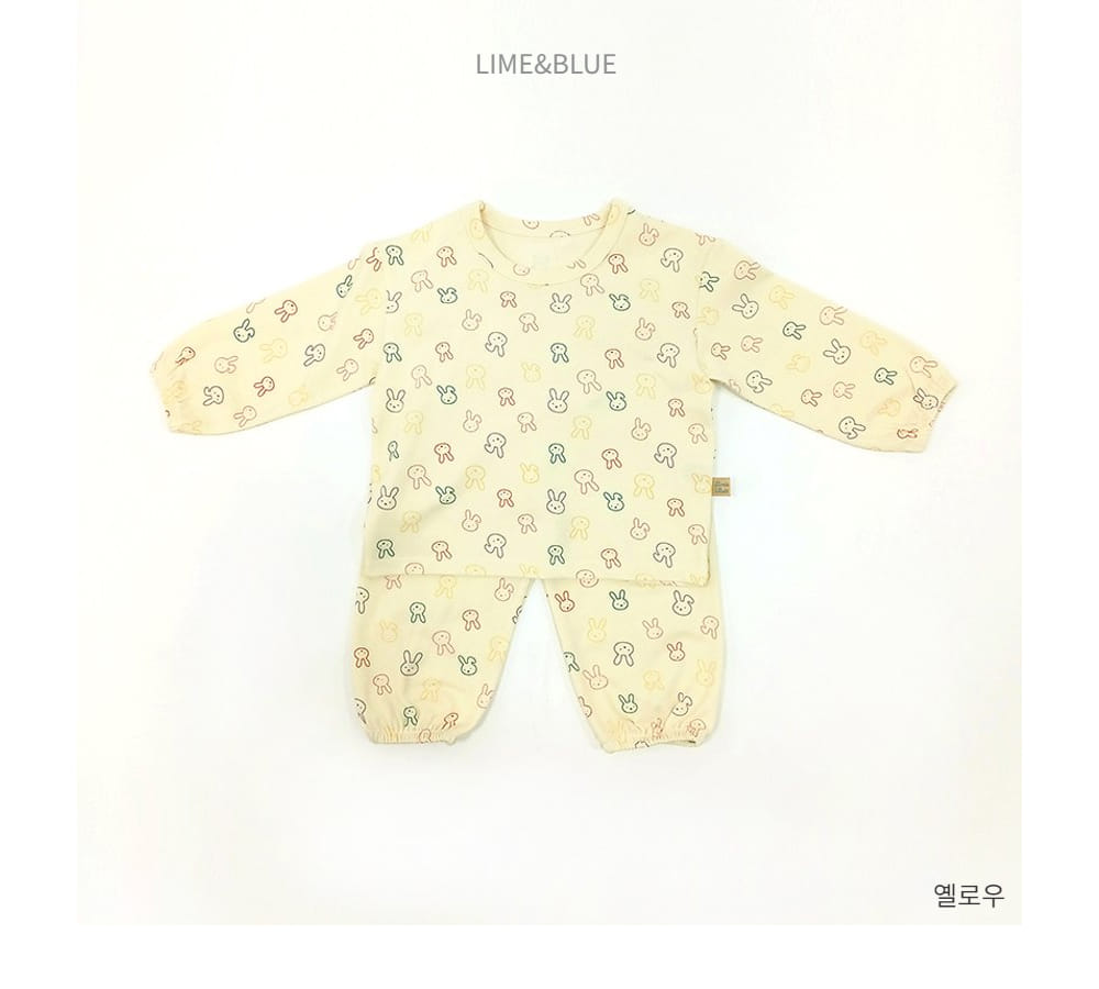 Lime & Blue - Korean Children Fashion - #toddlerclothing - Line Rabbit Top Bottom Set - 5