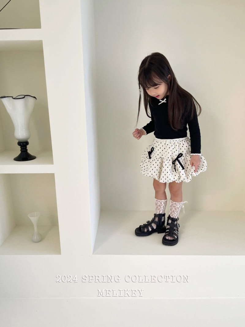 Melikey - Korean Children Fashion - #littlefashionista - Dot Ribbon Skirt - 3
