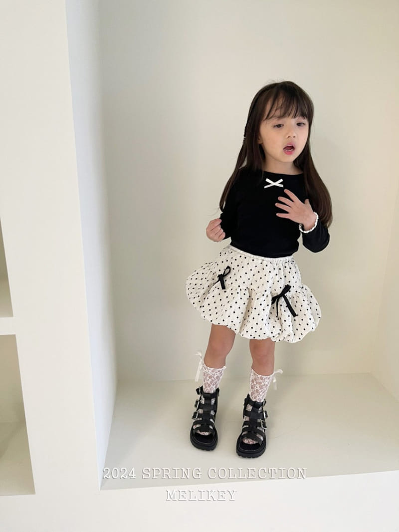 Melikey - Korean Children Fashion - #littlefashionista - Dot Ribbon Skirt - 4