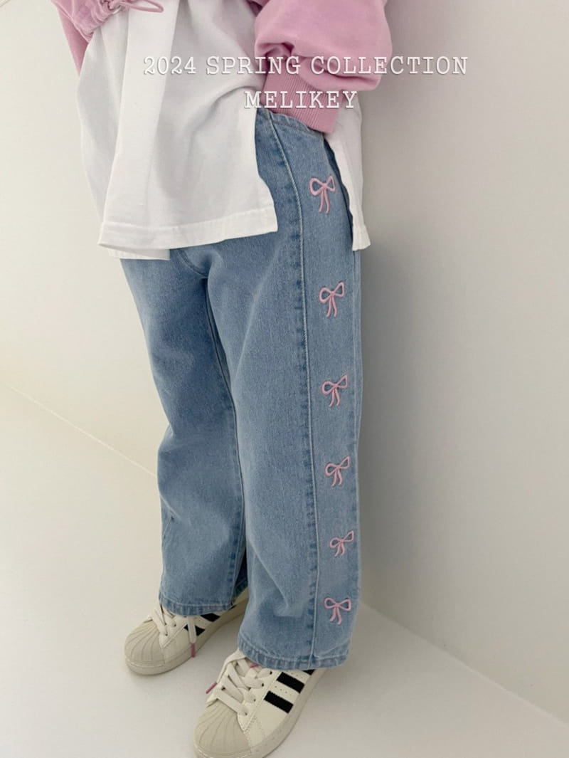 Melikey - Korean Children Fashion - #prettylittlegirls - Ribbon Denim Pants - 2