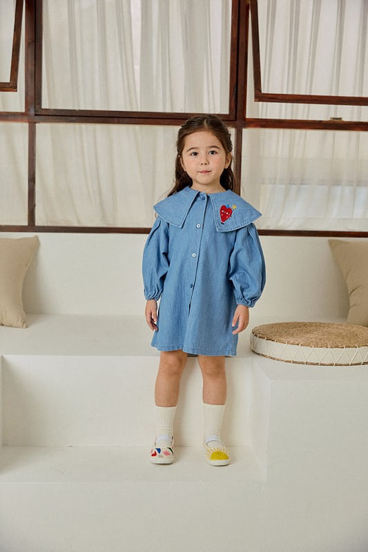 Mimico - Korean Children Fashion - #Kfashion4kids - Heart Denim One-Piece - 2