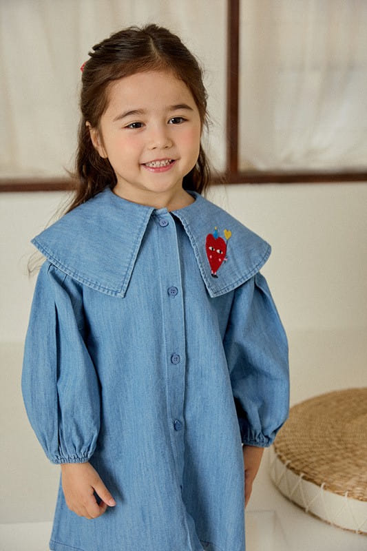 Mimico - Korean Children Fashion - #kidzfashiontrend - Heart Denim One-Piece