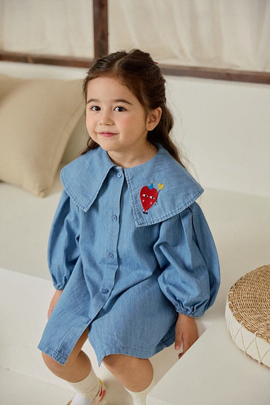 Mimico - Korean Children Fashion - #littlefashionista - Heart Denim One-Piece - 3