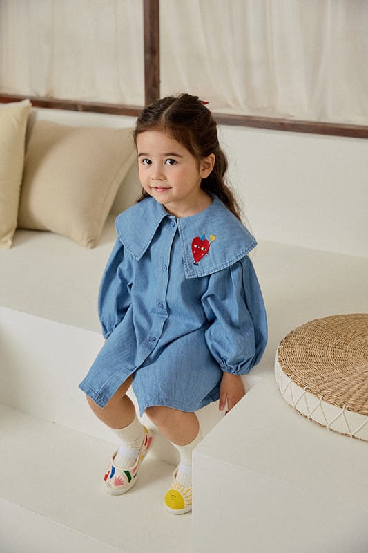 Mimico - Korean Children Fashion - #littlefashionista - Heart Denim One-Piece - 4