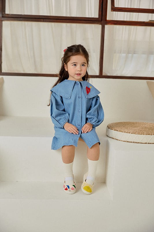 Mimico - Korean Children Fashion - #prettylittlegirls - Heart Denim One-Piece - 6