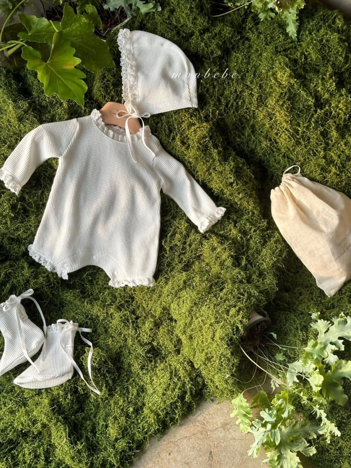 Monbebe - Korean Baby Fashion - #babyboutiqueclothing - Waffle Body Suit Bonnet Set - 3