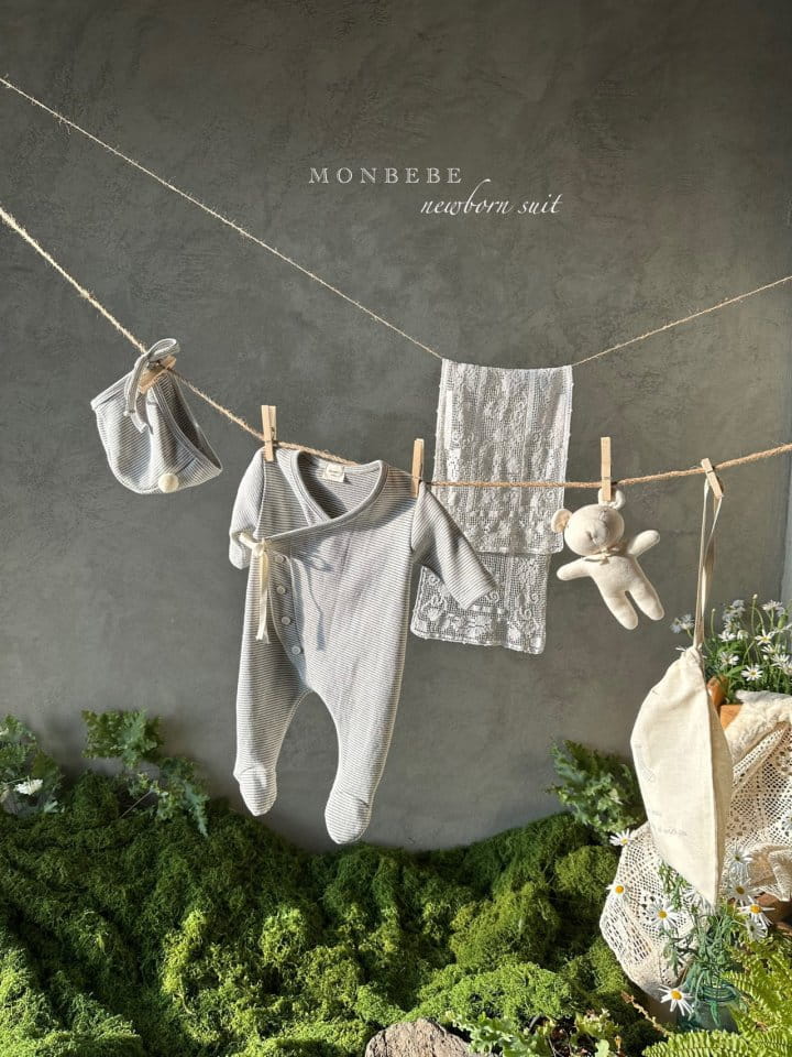 Monbebe - Korean Baby Fashion - #babyootd - Cozy Body Suit Bonnet Set - 2