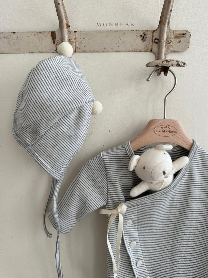 Monbebe - Korean Baby Fashion - #babyoutfit - Cozy Body Suit Bonnet Set - 3