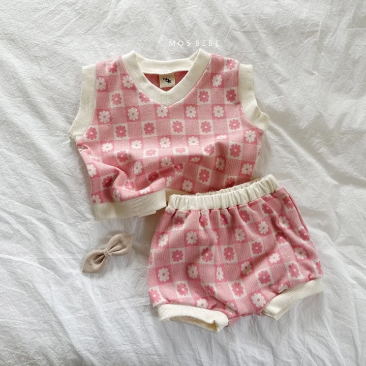 Mos Bebe - Korean Baby Fashion - #babyootd - Flower Garden Vest Bloomers Top Bottom Set - 4