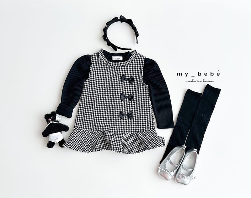 My Bebe - Korean Children Fashion - #kidsshorts - Ribbon Check One-Piece - 9