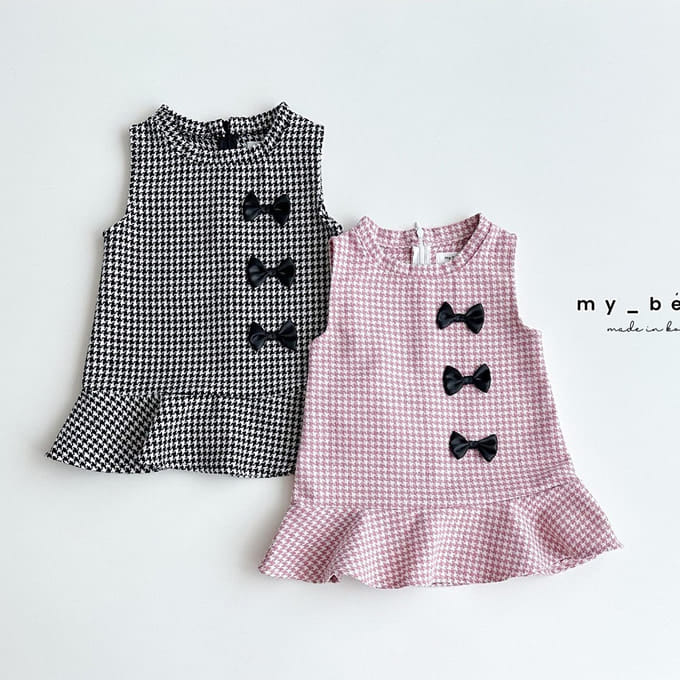 My Bebe - Korean Children Fashion - #minifashionista - Ribbon Check One-Piece