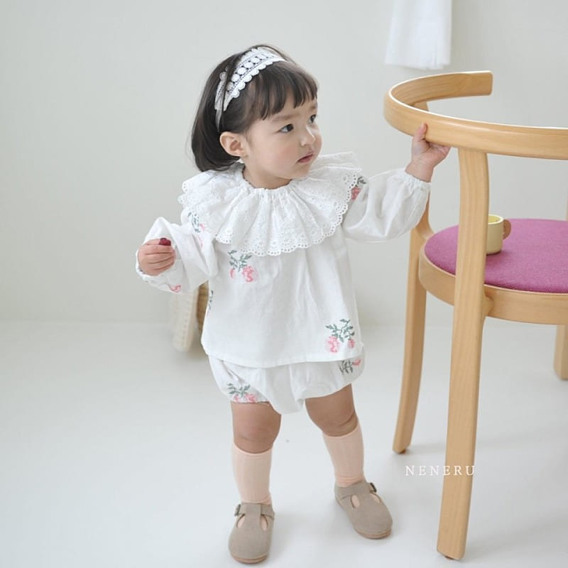 Neneru - Korean Baby Fashion - #babyfashion - Rose Cross Stitch Top Bottom Set - 2